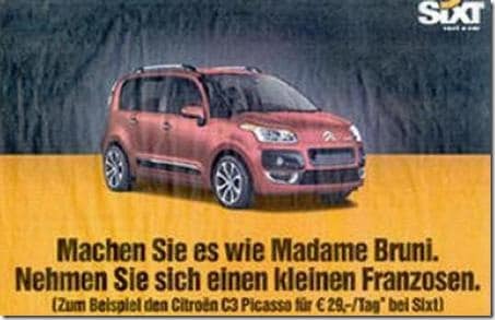 Pub Sixt : Faites comme Carla Bruni, prenez un petit modèle français