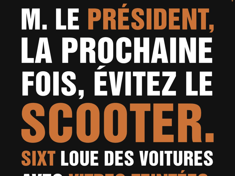 Publicité : Sixt recommande à François Hollande d&rsquo;éviter le scooter